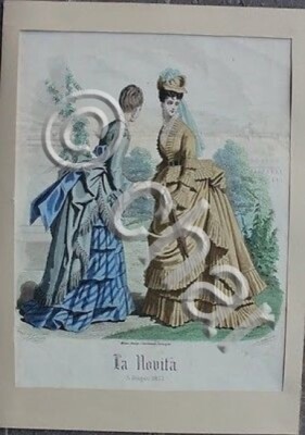 Stampa FIgurino moda abbigliamento epoca donna Milano 1873