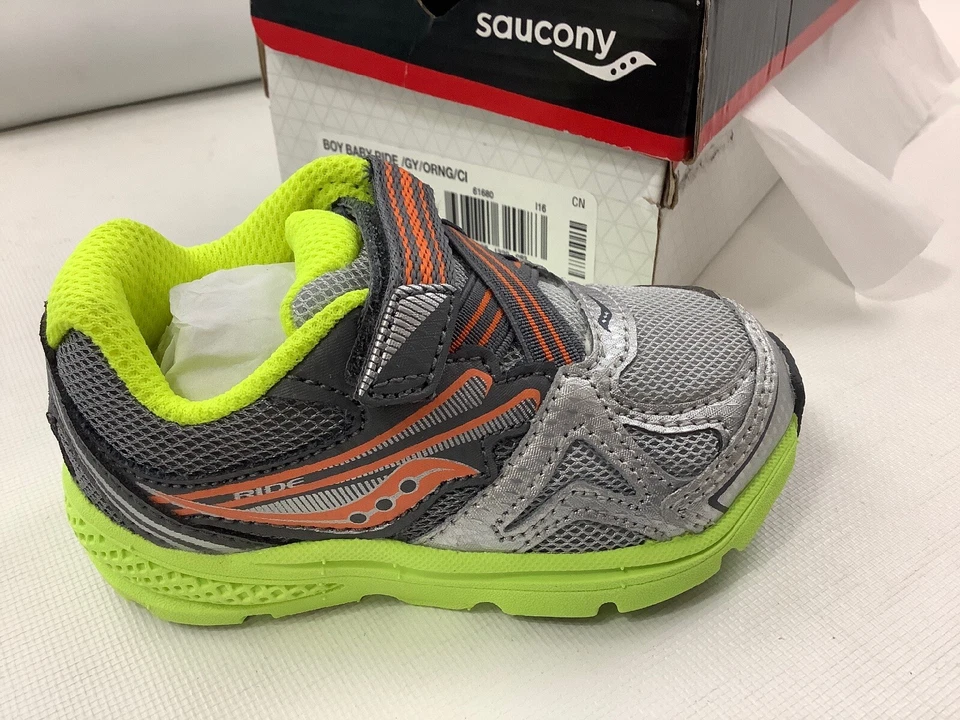 Zapatillas de tenis Saucony bebé niño 4,5 W sin corbata ST55577 plateadas/amarillas/naranja Foto 2 de 4