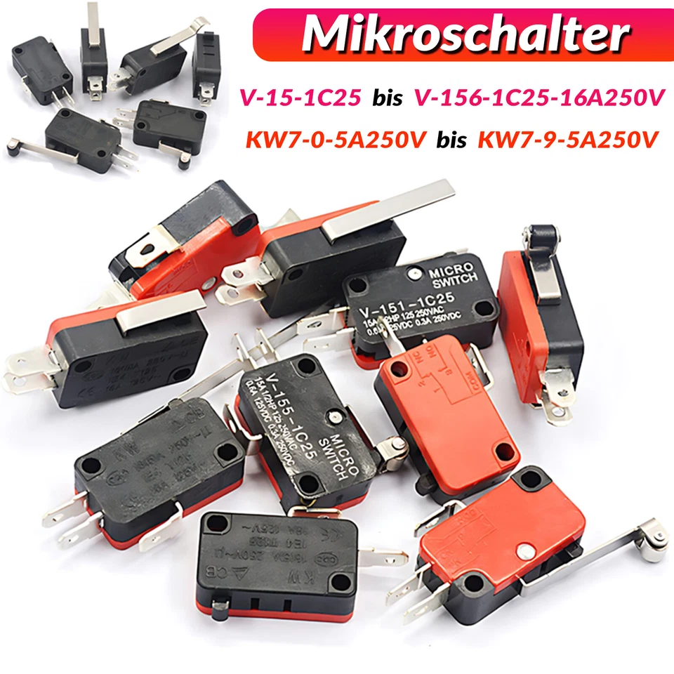 Mikroschalter 250V 15A Micro-Schalter-Taster Microswitch Endschalter Grenztaster