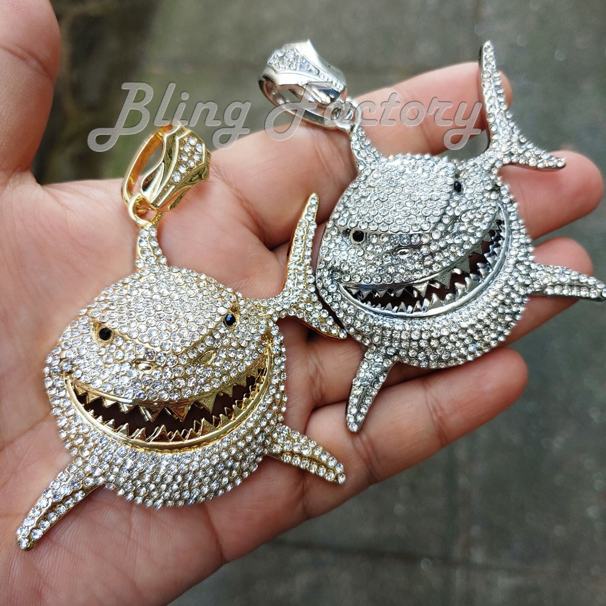 Iced Hip Hop Style 6ix9ine Large Shark Bling Lab Diamond Charm