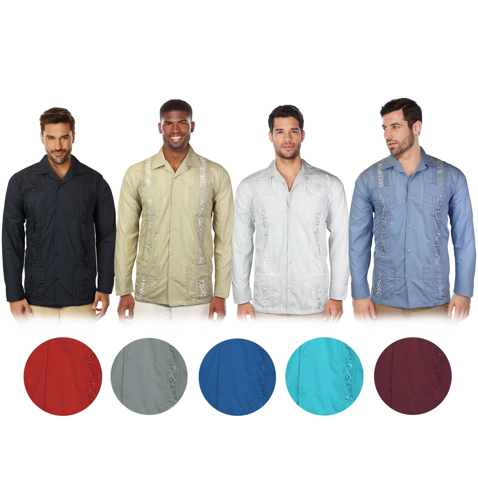 Guayabera Men's Cuban Beach Wedding Long Sleeve Button-Up Casual Dress Shirt
Opens in a new window o