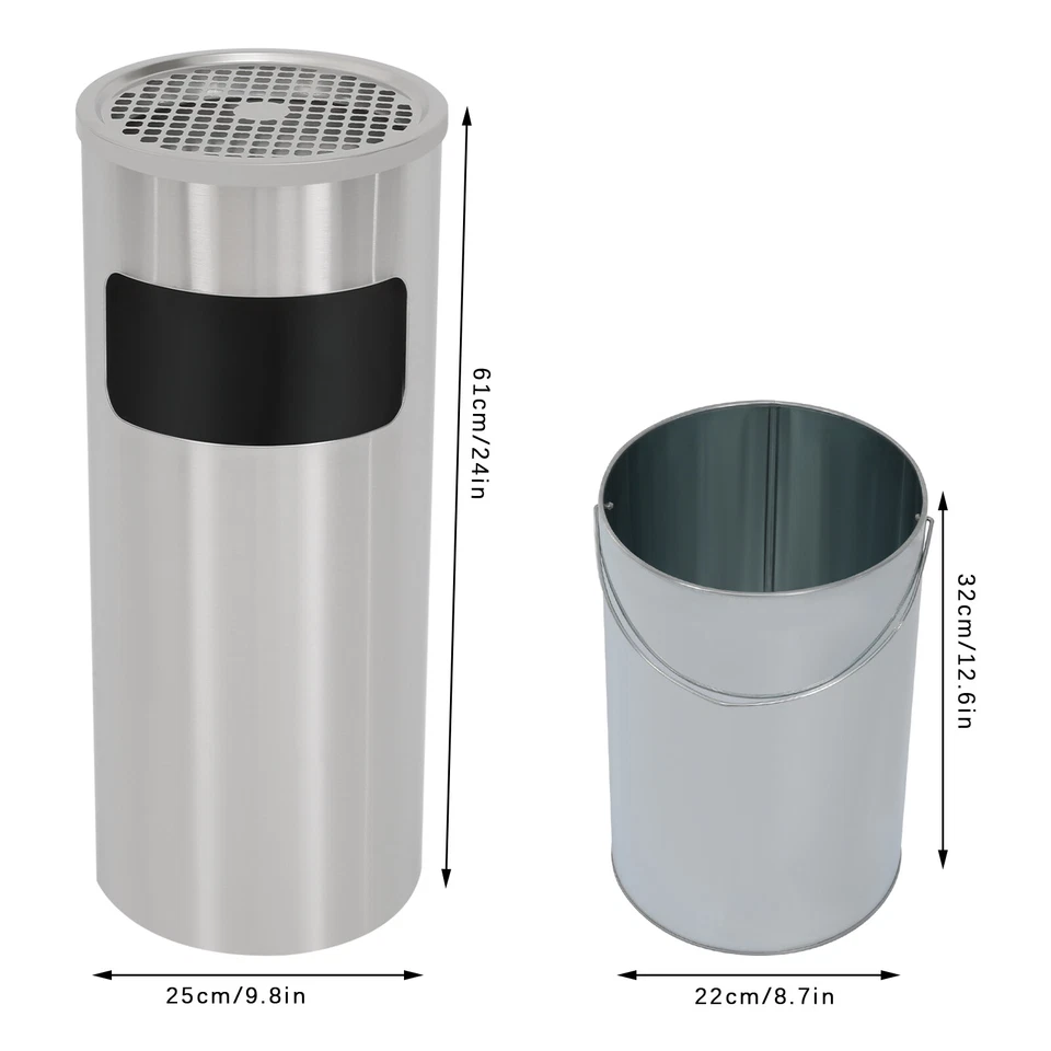 30L Indoor/Outdoor Stainless Steel Dustbin with Pedestal Ashtray for Hotel, Office Building - Image 3 of 4