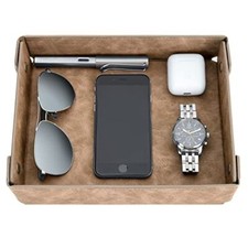 Faux Leather Valet Tray Organizer for Men - Catch-All Tray for Rectangle Wheat