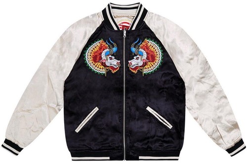 Men's Sukajan Souvenir Jacket Japanese Pattern Embroidery Vintage Style Coat 3XL - Picture 2 of 16