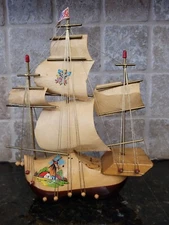 VTG Holland Hand Painted Wood Clogg Viking Boat Decor