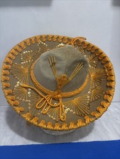 Vintage PIGALLE Orange Sombrero Mariachi Mexican Hat Sequins Small, Stains