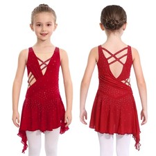 Kids Girls Dress Performance Dresses Practice Dancewear Mesh Rhinestones Ballet