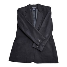 Lands End Womens Wool Single Button Blazer 10 Navy Career Professional Office