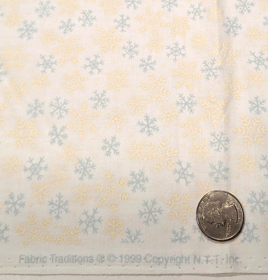 VTG Grey Gold Snowflakes On White Christmas Cotton Fabric Traditions 3 YDS x 45" - Image 4 of 4