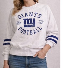 Wear by Erin Andrews NY Giants Womens Small Petite White Sweatshirt Blue Stripes