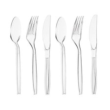 Heavy Duty Reusable Plastic Cutlery Set Clear Disposable Forks, Spoons & Knives