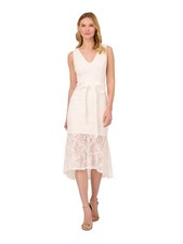 ADRIANNA PAPELL Womens White Lined Self-tie Sash Flounce Hem Midi Dress 16