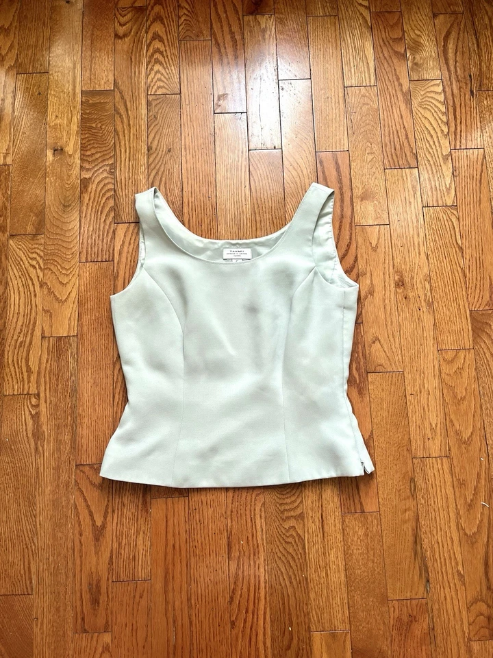 Camiseta sin mangas Tahari gris claro ajustada con cremallera Preppy Chic formal talla S Foto 2 de 4