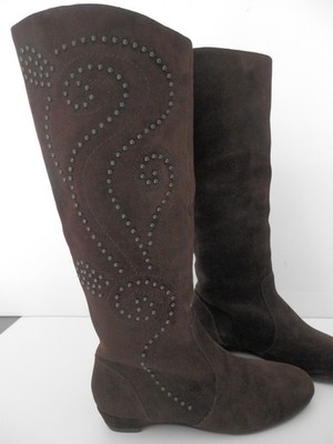 Aerosoles Chocolate Brown Suede Boots - Studded Swirl Design Size 8 1/2 M