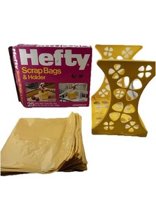 Vintage Hefty Scrap Bags & Yellow Holder Gold Trash Tear Off Ties