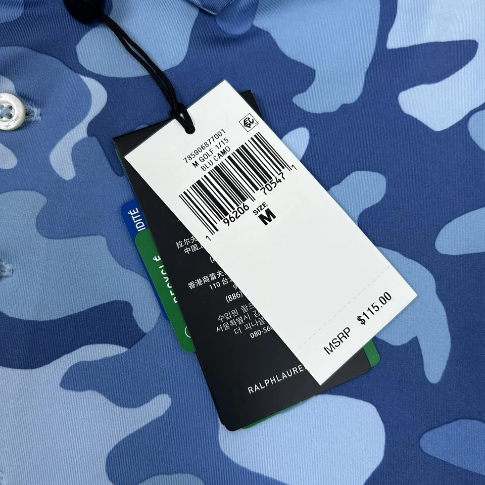 Рубашка поло для гольфа мужская RLX Ralph Lauren Performance средний камуфляж синяя эластичная 115 долл. США - Изображение 2 из 4
