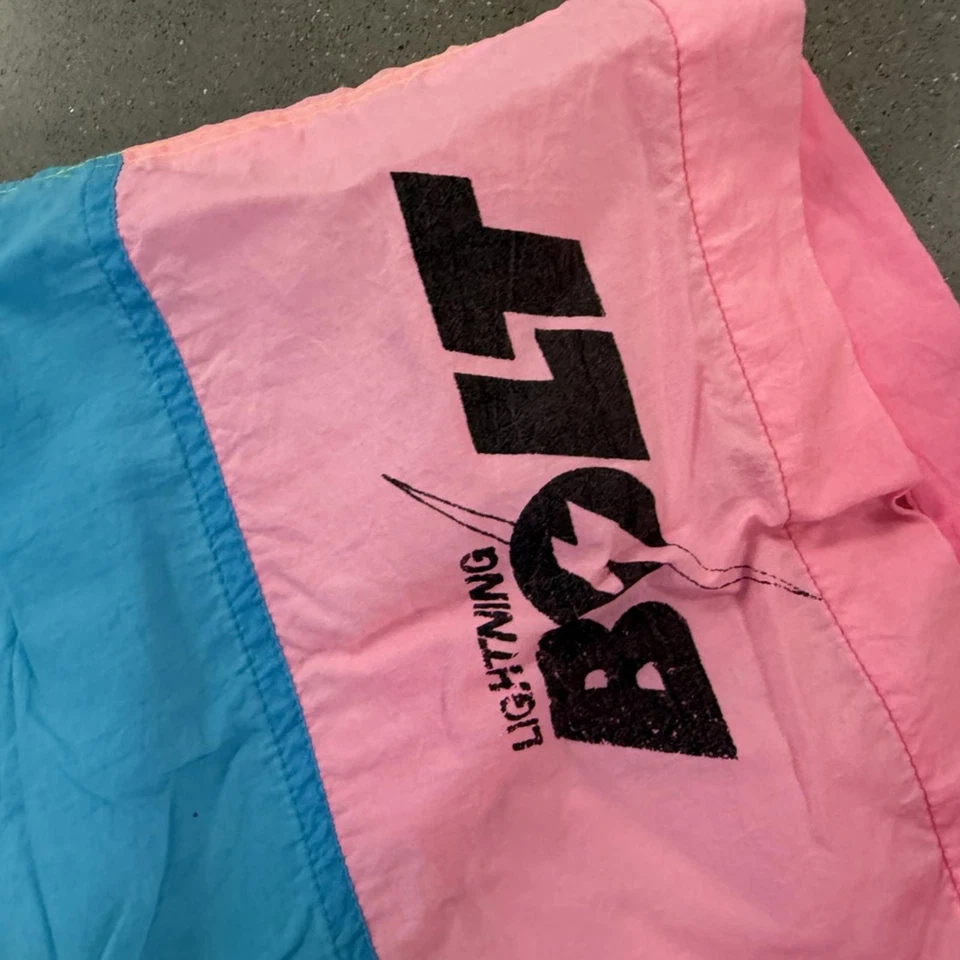 Bañador Retro Lightning Bolt Para Hombre’s L Neón Estilo Años 80 Rosa Azul Amarillo Surf Foto 3 de 4