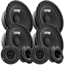 4x DS18 PRO-GM6 6.5" Midrange Car Speakers 4x PRO-TWX1BK Bullet Super Tweeters