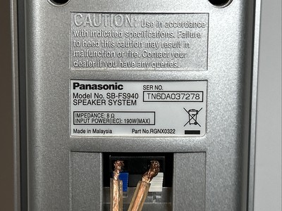 Panasonic Tower Speakers (2) SB-FS940 Both Work Perfectly