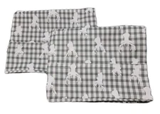 Set Of 2 Grey & White Checked Pillowcases W/ White Deer Outline.  20 X 29...