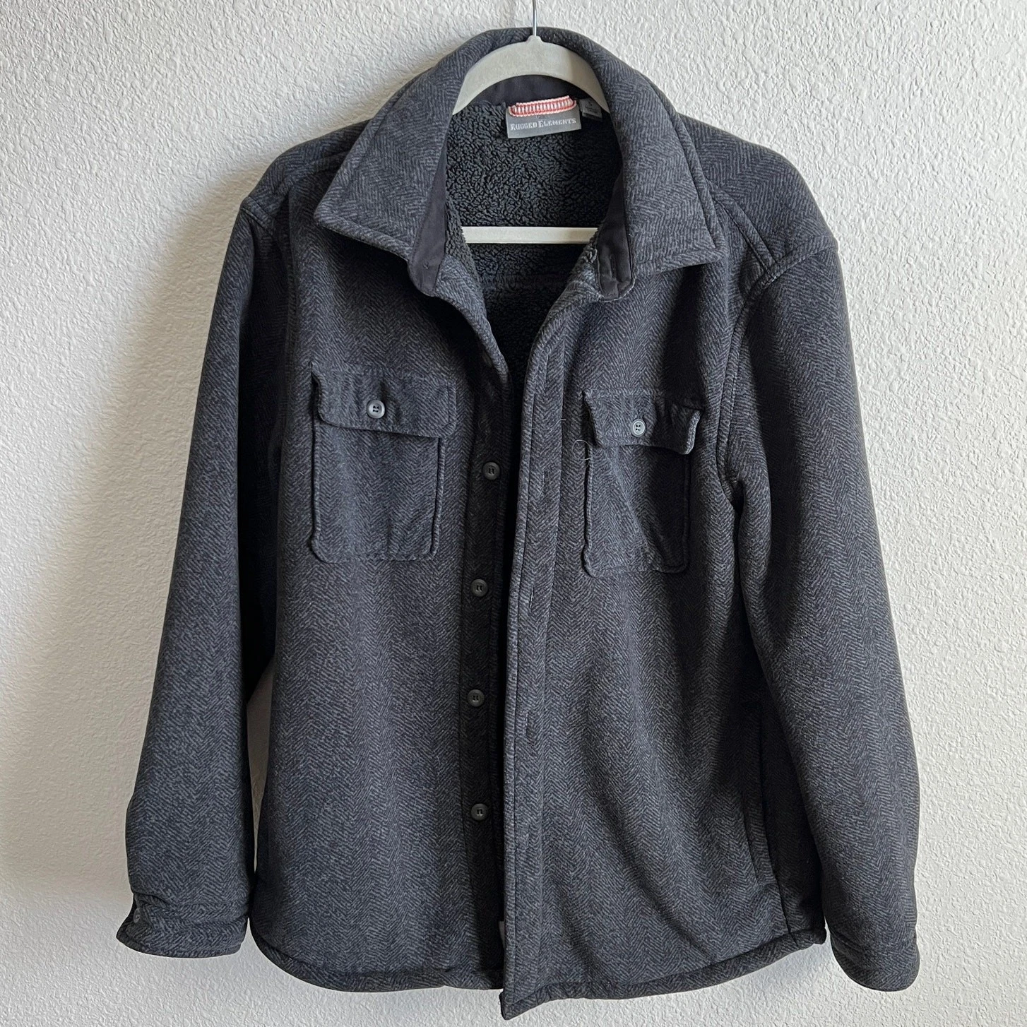 Rugged Elements Gray Fleece Sherpa Lined Shirt Jacket Men's S Winter Warm Soft