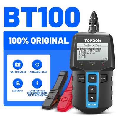 2026 TOPDON BT100 12V Batterietester AGM GEL Nassbatterie 100-2000CCA Prüfung