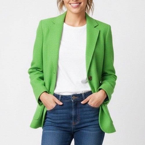Land's End Blazer Jacket Womens 14P Green Nylon Single Breasted Notch Lapel