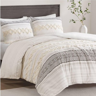 HYDE LANE Farmhouse Comforter KING Duvet Cover Asha Ivory 104x90 in (NEW)