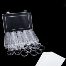 100 Pack 30mm Coin Capsules with White Protect Gasket and Plastic Storage...