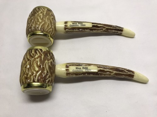 1960s Blue Hole Castalia Ohio Near Sandusky Souvenir Stag Horn Salt + Pepper Set