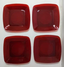 Vintage 4  RUBY Red Square CHARM Anchor Hocking Glass Luncheon Plates 8 1/4"