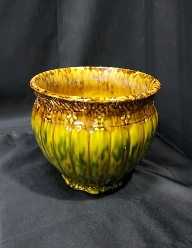 Fabulous 1920s Majolica WELLER ? Art Pottery Jardiniere BROWN GREEN BLUE Planter