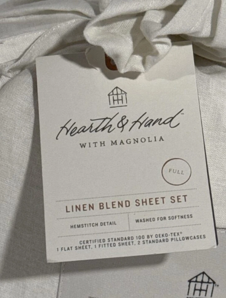 Hearth & Hand w Magnolia Linen Blend Sheet Set ~ Full ~ Hemstitch Off White - Image 2 of 4