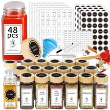 Spice Jars with Lable, 48 Pcs 4 oz Glass Spice Jars with Bamboo Lids, Spice C...