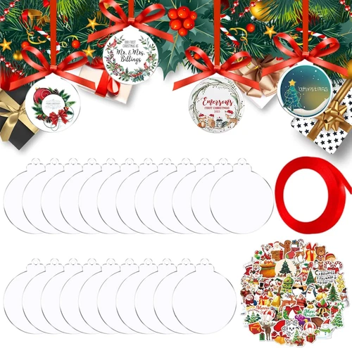 Acryl Ornamente Rohlinge, 50Pcs Acryl Rohlinge & 50Pcs Aufkleber, DIY Weihnachts - Bild 1 von 7