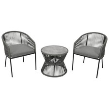 Sitzgruppe Bistroset Gartenset Gartengarnitur ANCONA 3-teilig Metall Rope grau