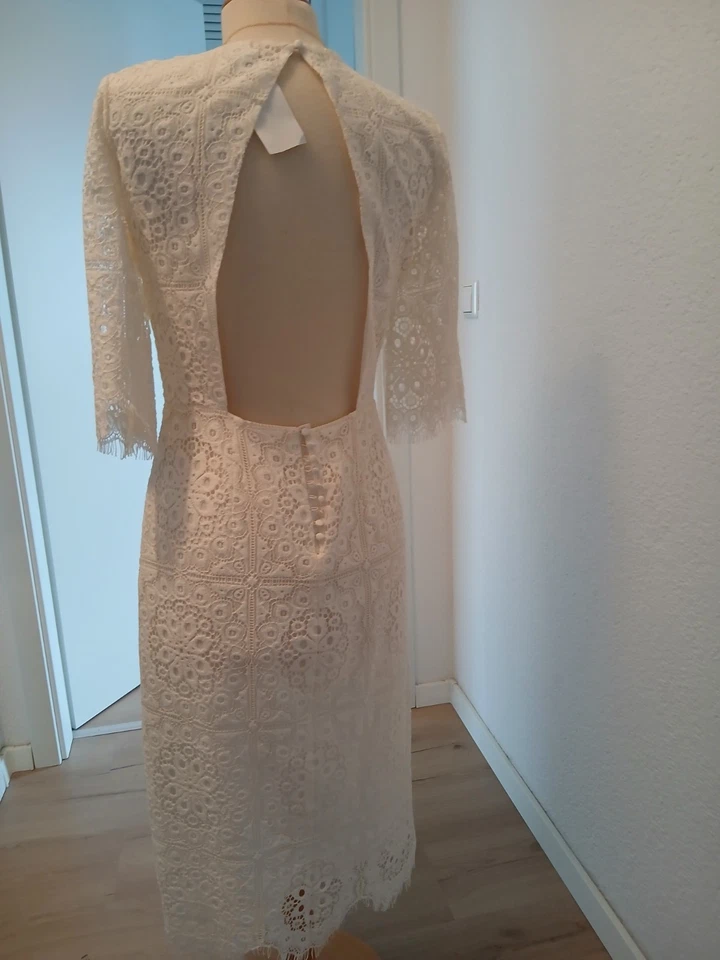 Neues Kleid Rückenfrei Weiß Spitze Etuikleid Gr.38 M Standesamt Sommer  - Bild 2 von 4