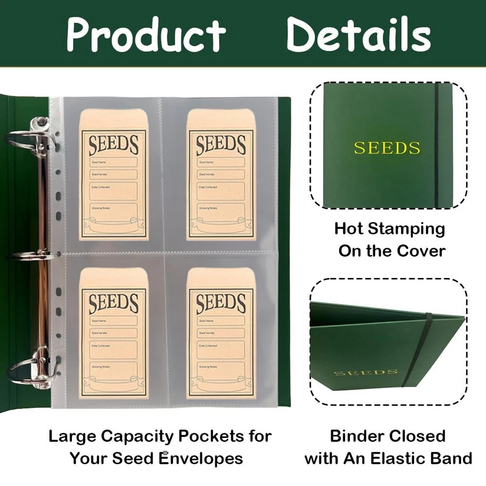 Carpeta organizadora de almacenamiento de semillas extra grande con 200 bolsillos transparentes (paquete de 50 hojas... Foto 3 de 4