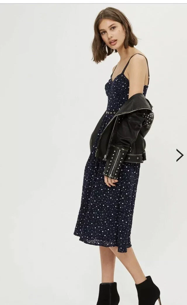 Topshop navy blue star bustier midi dress UK8 Rrp 85 eBay