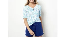Belle by Kim Gravel TripleLuxe Knit Tropical Zip Top A501168 Caspian Blue Medium