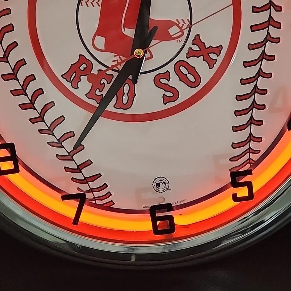 18" Boston Red Sox Chrome Neon Red Clock w/ Power Cord - EUC -Fast Shippping - Image 3 of 4