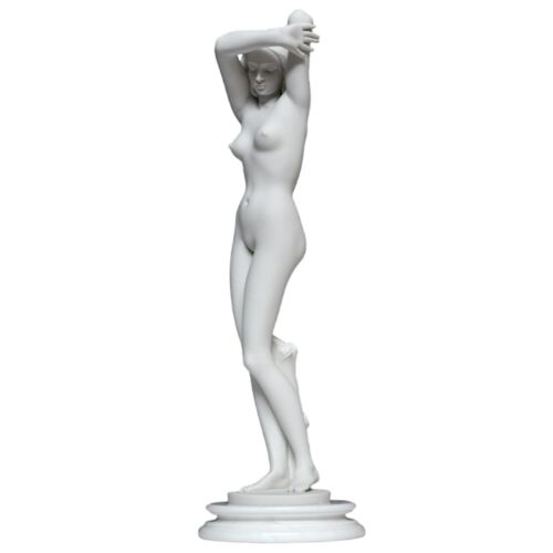 Shameful Woman Table Sculpture in Marble and Smooth Alabaster Base H 65cm