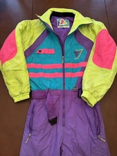 VTG 80’s Tyrolia Kids COLORBLOCK NEON Ski Snowsuit Retro Winter Wear- sz 18-LADY