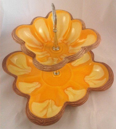 California Pottery Tidbit Tray Orange Brown Candy Dish Centerpiece 7202 USA - Picture 7 of 7