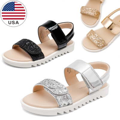 Girls Sandals Glitter Two Strapped Casual Open Toe Sandals Little Kid/Big Kid