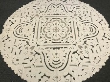 Beige 100 Cotton Cutwork Embroidered Lace Embroidery Tablecloth 88" Round