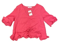 NWT Elodie Ruffle Sleeve Cinched Front Blouse Size M Medium Pink