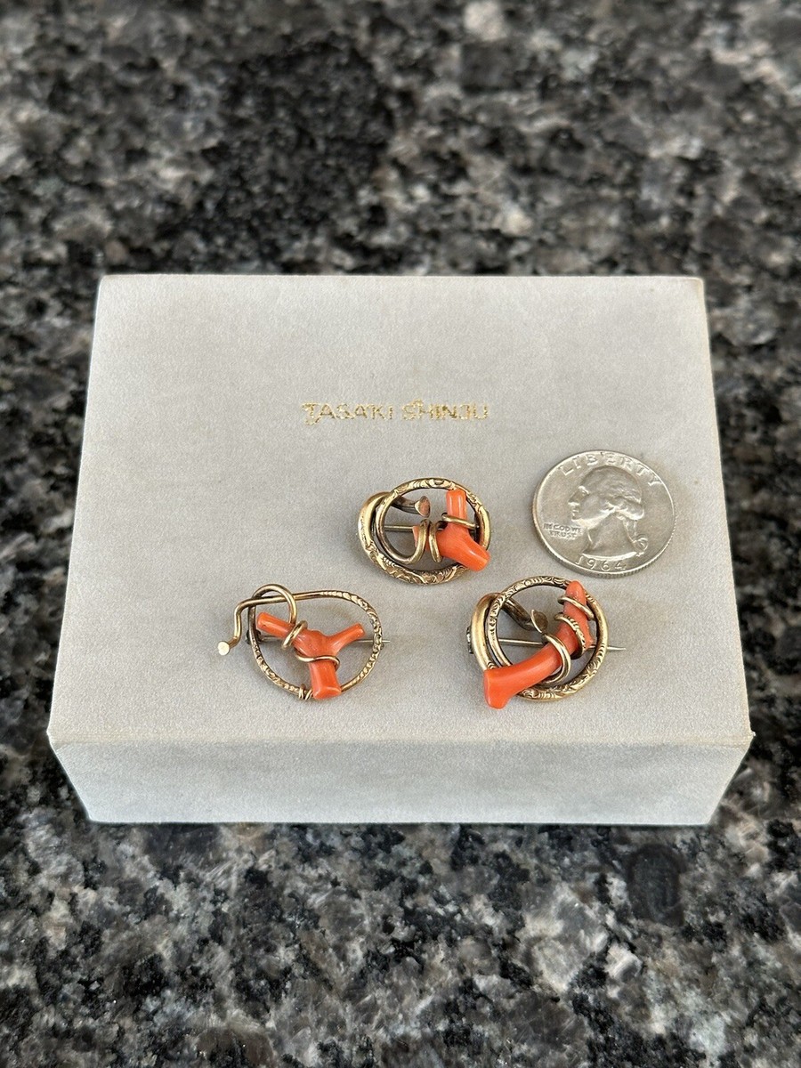 Antique Victorian Gold Filled Coral Branch Etched Love Knot Brooch Pin x3