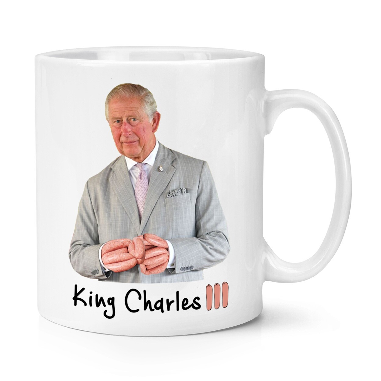 Sausage Fingers King Charles III 10oz Mug Cup Commemorative Gift Joke Funny
