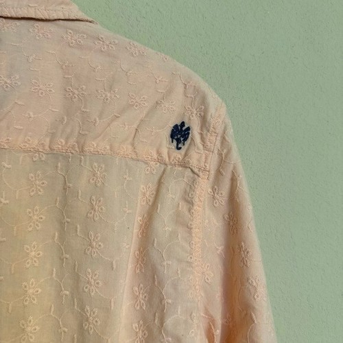 Ganesh Cotton Mens Peach Floral Embroidered Button Up Shirt Size S Small EUC - Picture 9 of 15